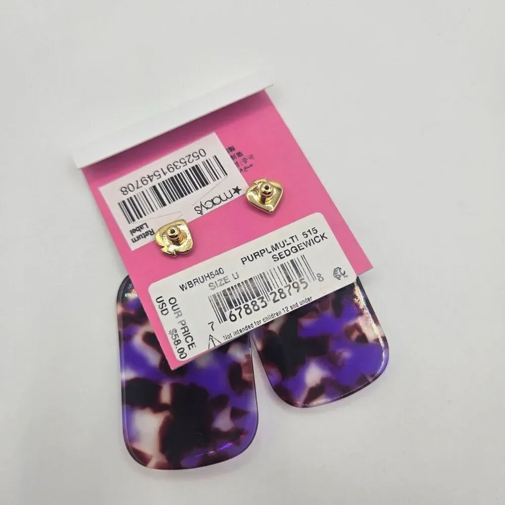 Kate Spade Sedgewick Earrings Purple Statement New Gold Bold